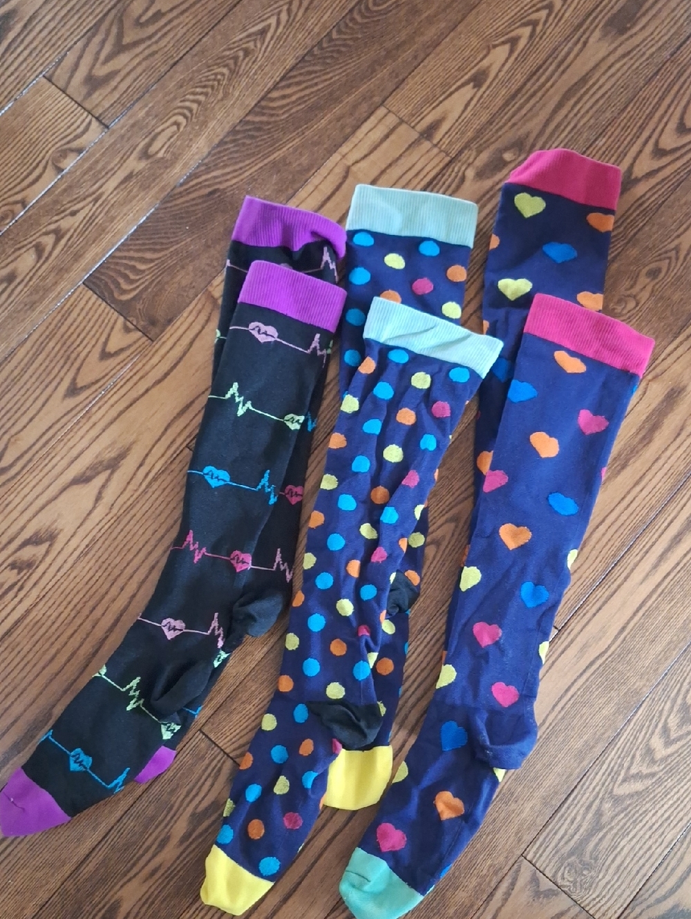 NWOT Colorful Patterned Knee-High Compression Socks - Assorted Hearts & Dots